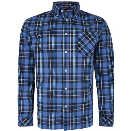 KAM Long Sleeve Casual Check Shirt Denim 